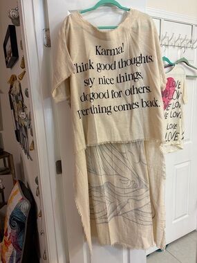 Karma! Beige Boho Graphic Tunic Dress